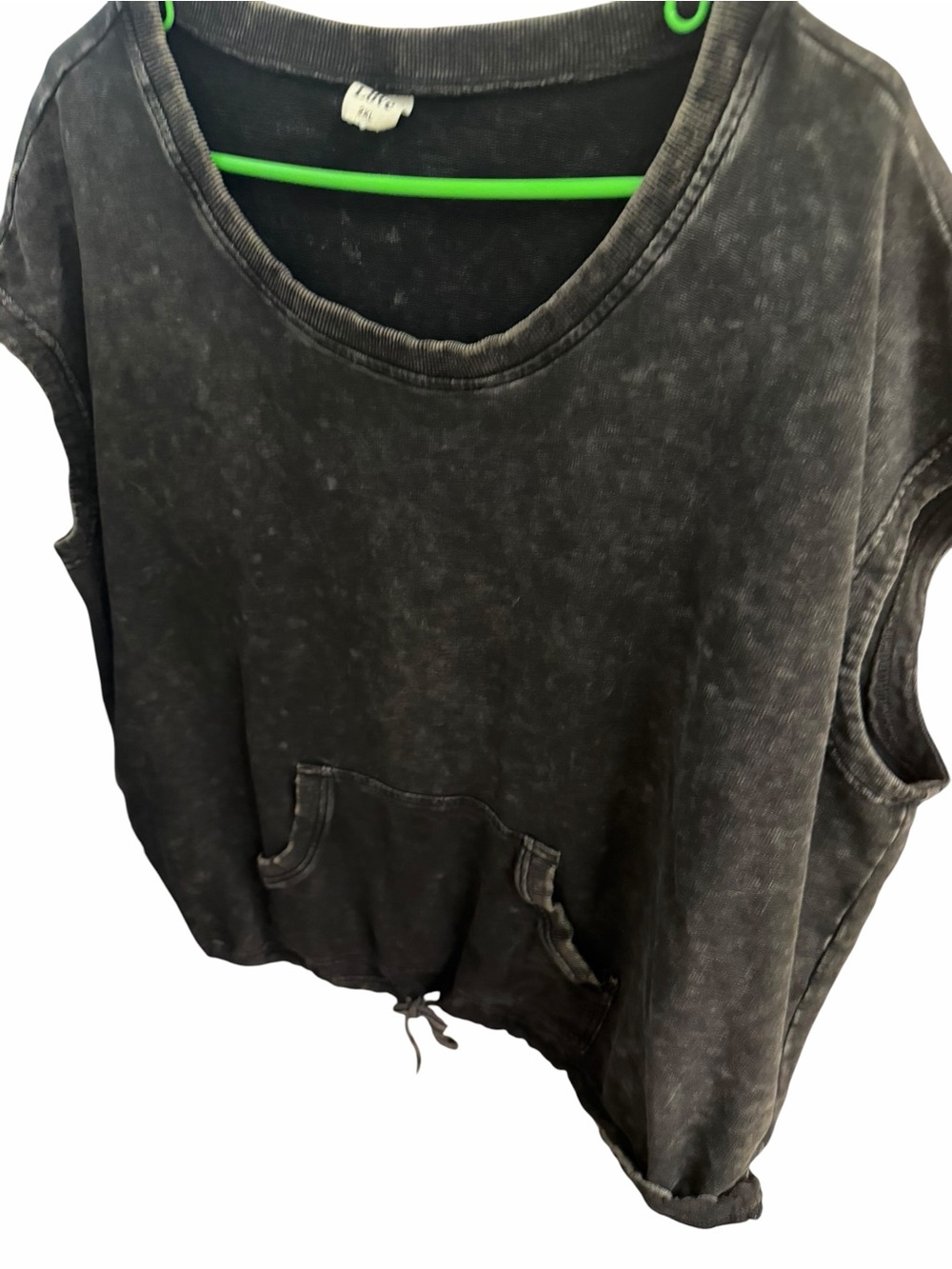 Acid Washed Black Sleeveless Tank with Front Pocket
